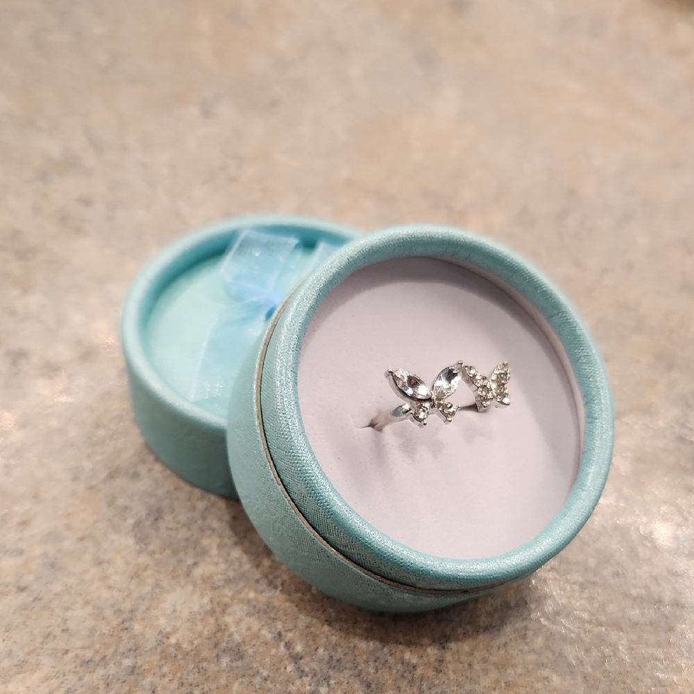 Crystal Butterfly Open Ring in Silver
